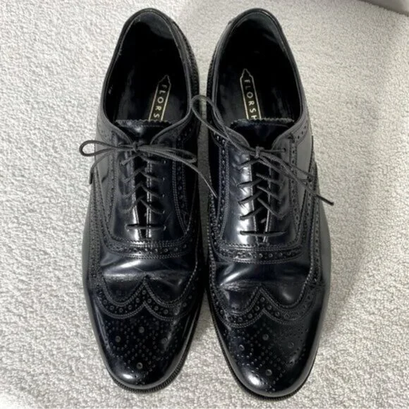 Vintage Florsheim Black Leather Lexington Wingtip Oxford Lace Up Dress Shoes 7D - Picture 2 of 14